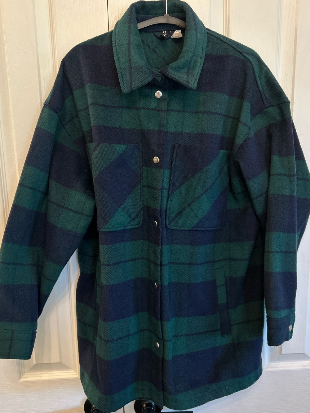 H&M Divided Black Watch Tartan Fleece Shacket Navy Green M